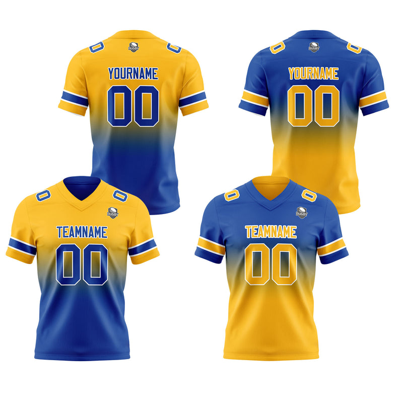 Custom Yellow Blue Reversible Gradient Football Jersey Personalized Football Shirts for Men Women  Printed Team Name Number Logo
