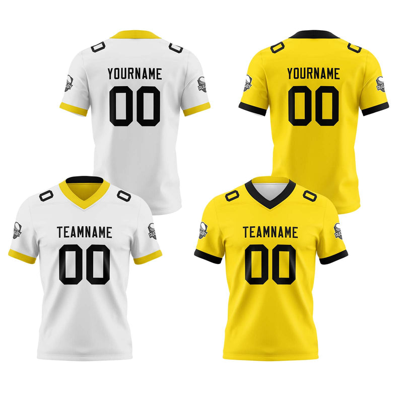 Custom White Yellow Reversible Gradient Football Jersey Personalized Football Shirts for Men Women  Printed Team Name Number Logo