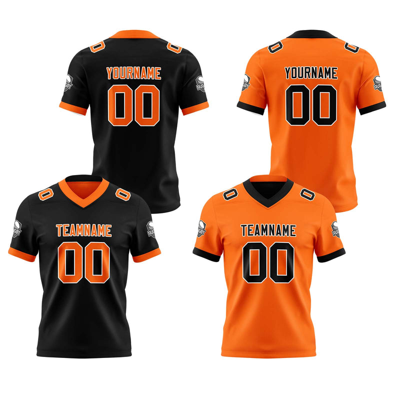 Custom Black Orange Reversible Gradient Football Jersey Personalized Football Shirts for Men Women  Printed Team Name Number Logo