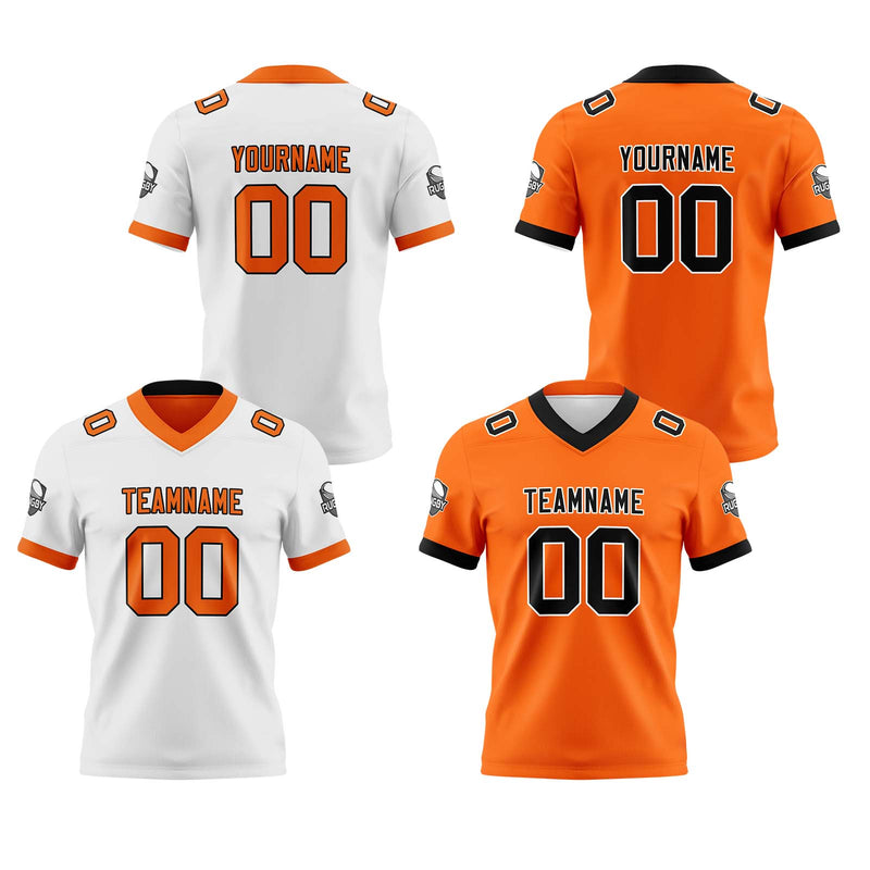 Custom White Orange Reversible Gradient Football Jersey Personalized Football Shirts for Men Women  Printed Team Name Number Logo