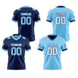 Custom Navy Light Blue Reversible Gradient Football Jersey Personalized Football Shirts for Men Women  Printed Team Name Number Logo