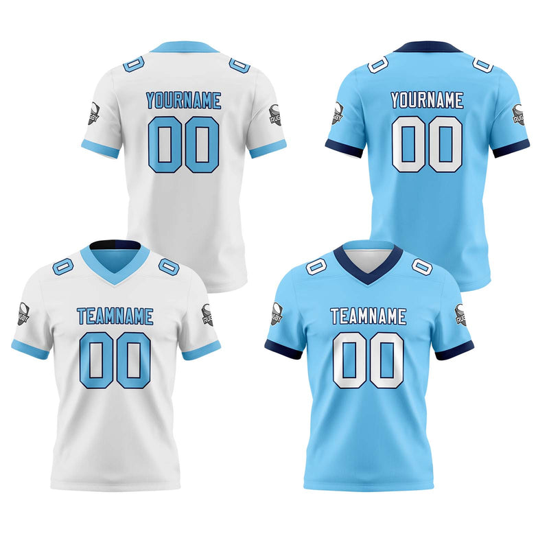 Custom White Light Blue Reversible Gradient Football Jersey Personalized Football Shirts for Men Women  Printed Team Name Number Logo
