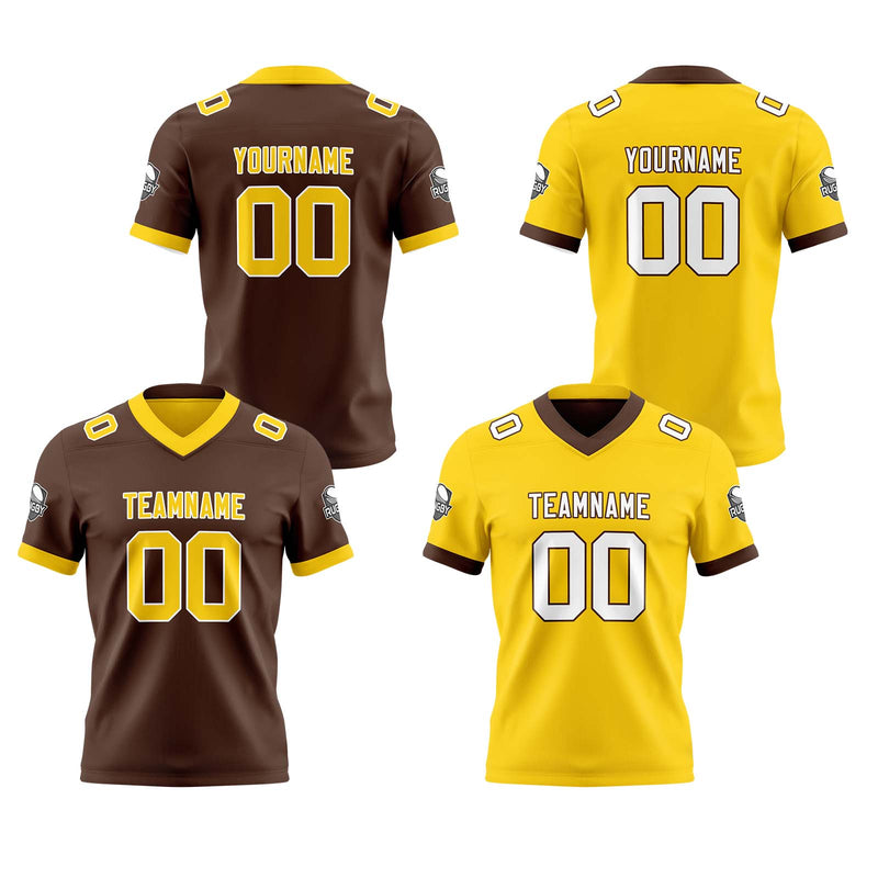 Custom Brown Yellow Reversible Gradient Football Jersey Personalized Football Shirts for Men Women  Printed Team Name Number Logo