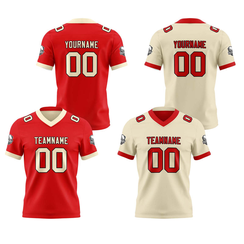 Custom Red Cream Reversible Gradient Football Jersey Personalized Football Shirts for Men Women  Printed Team Name Number Logo