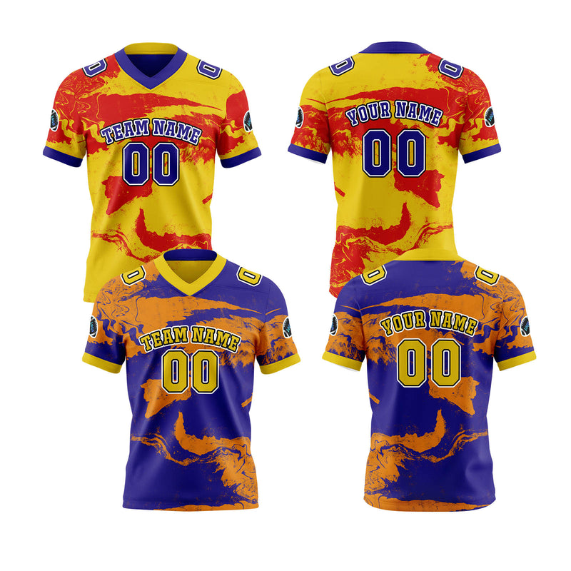 Custom Blue Orange Football Jersey Personalized Gradient Football Shirts for Men Printed Team Name Number Logo