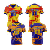 Custom Blue Orange Football Jersey Personalized Gradient Football Shirts for Men Printed Team Name Number Logo