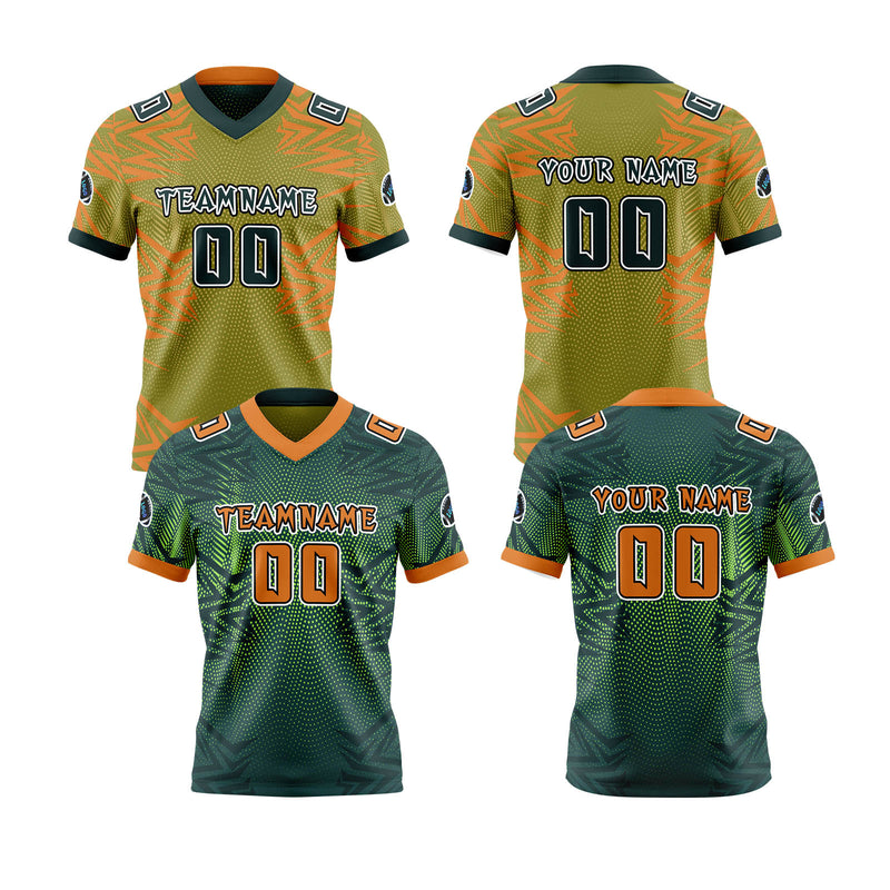 Custom Green Orange Football Jersey Personalized Gradient Football Shirts for Men Printed Team Name Number Logo
