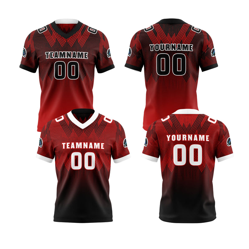 Custom Red Black Reversible Football Jersey Personalized Gradient Football Shirts for Men Printed Team Name Number Logo
