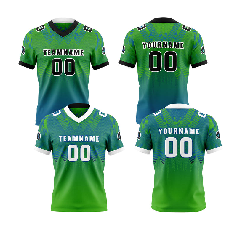 Custom Blue Green Reversible Football Jersey Personalized Gradient Football Shirts for Men Printed Team Name Number Logo