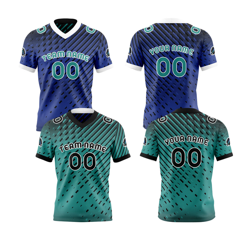 Custom Green Blue Football Jersey Personalized Gradient Football Shirts for Men Printed Team Name Number Logo