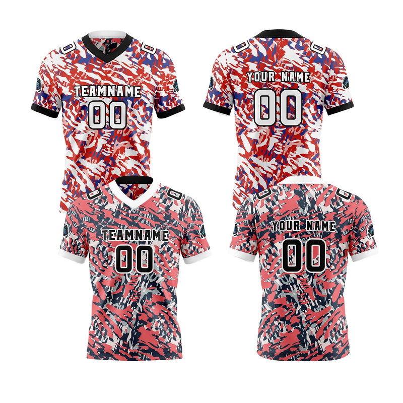 Custom Red Blue Reversible Football Jersey Personalized Gradient Football Shirts for Men Printed Team Name Number Logo