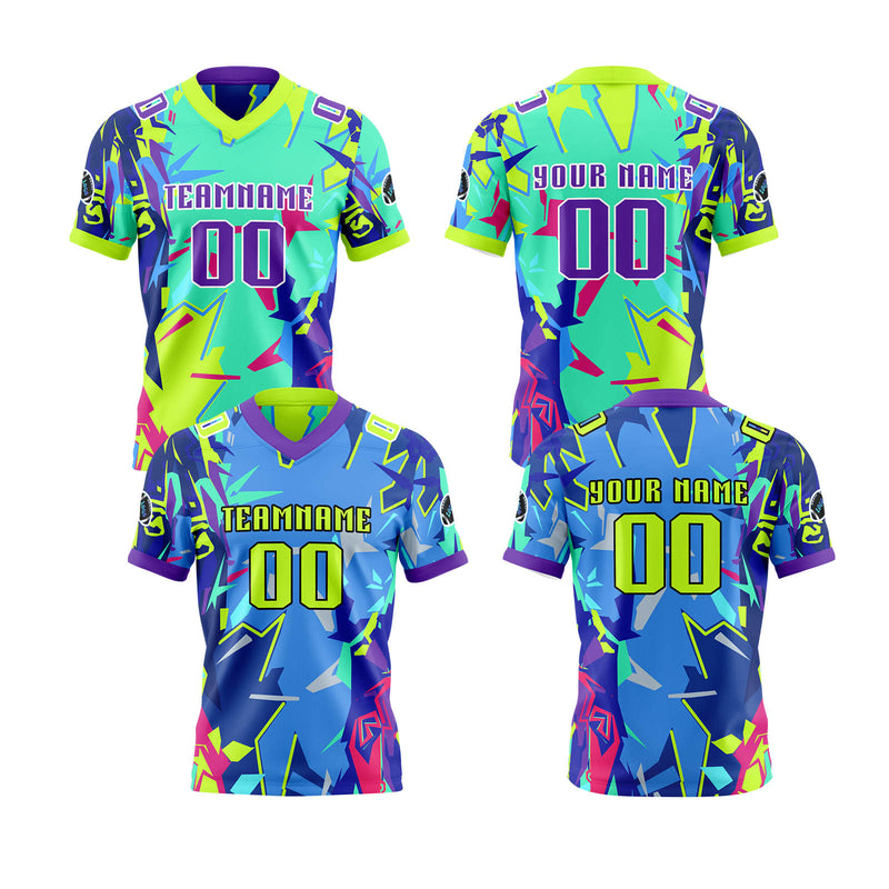 Custom Green Blue Reversible Football Jersey Personalized Gradient Football Shirts for Men Printed Team Name Number Logo