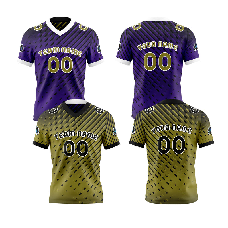 Custom Yellow Purple Football Jersey Personalized Gradient Football Shirts for Men Printed Team Name Number Logo
