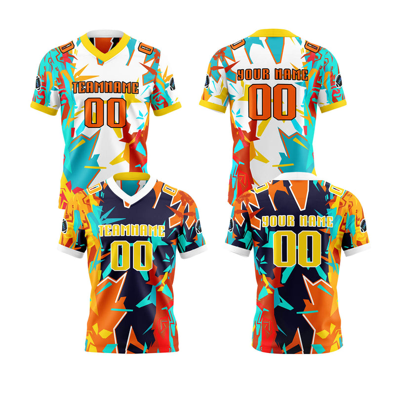 Custom Orange Blue Reversible Football Jersey Personalized Gradient Football Shirts for Men Printed Team Name Number Logo