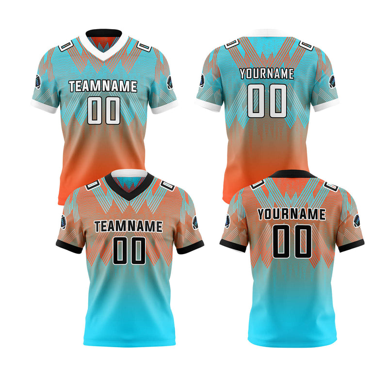 Custom Orange Blue Reversible Football Jersey Personalized Gradient Football Shirts for Men Printed Team Name Number Logo
