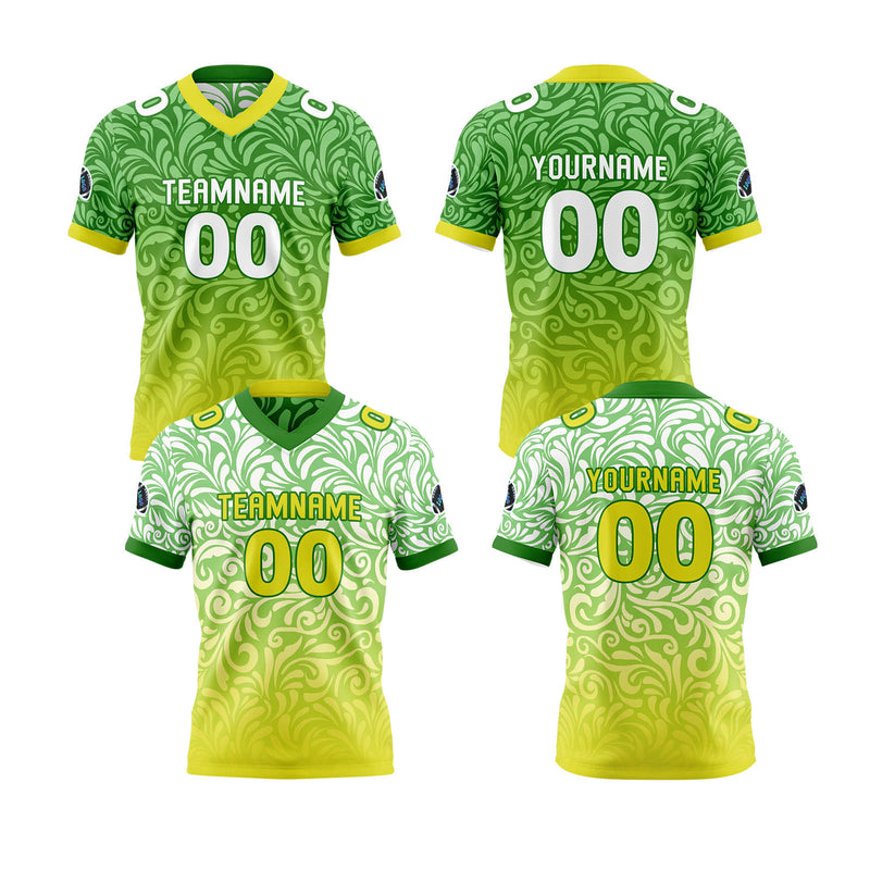 Custom Green Yellow Reversible Football Jersey Personalized Gradient Football Shirts for Men Printed Team Name Number Logo