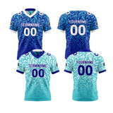 Custom Blue White Reversible Football Jersey Personalized Gradient Football Shirts for Men Printed Team Name Number Logo