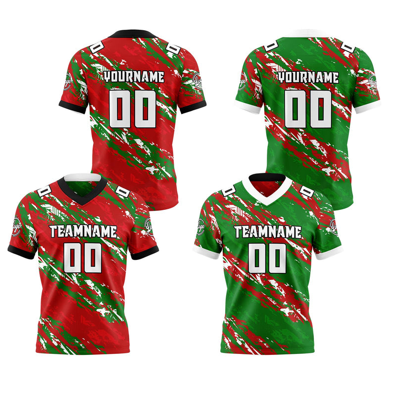 Custom Red  Green Reversible Gradient Football Jersey Personalized Football Shirts for Men Women  Printed Team Name Number Logo