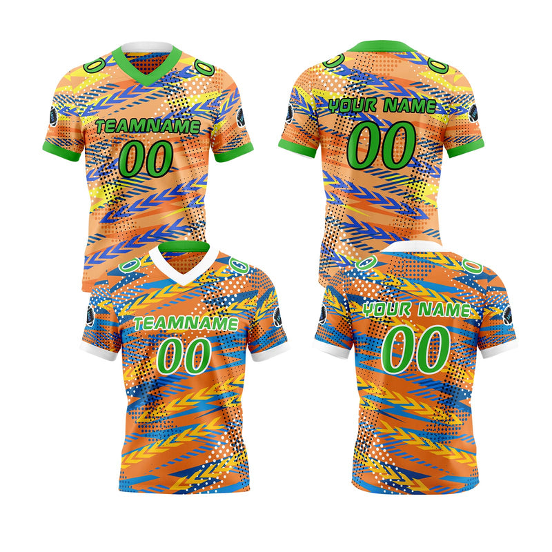 Custom Orange Green Reversible Football Jersey Personalized Gradient Football Shirts for Men Printed Team Name Number Logo