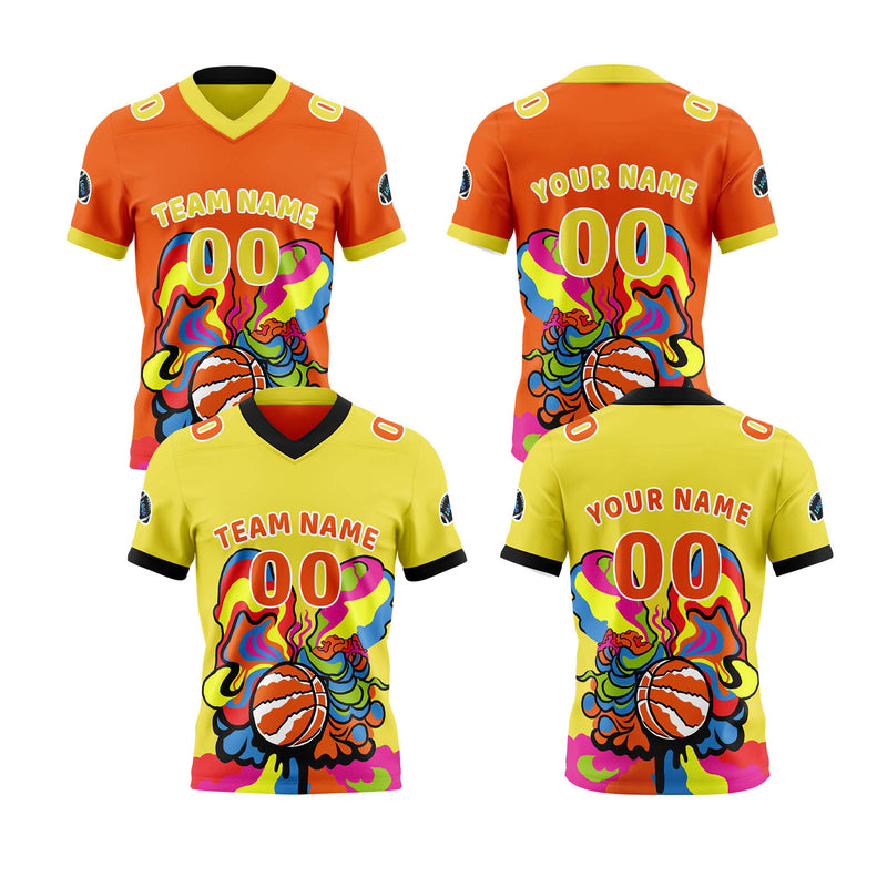 Custom Yellow Orange Reversible Football Jersey Personalized Gradient Football Shirts for Men Printed Team Name Number Logo