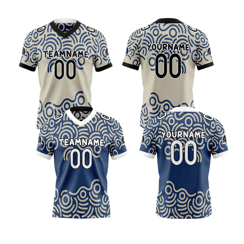 Custom Blue White Reversible Football Jersey Personalized Gradient Football Shirts for Men Printed Team Name Number Logo