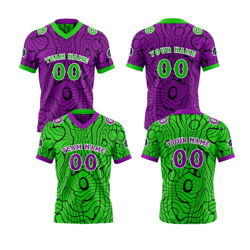 Custom Green Purple Reversible Football Jersey Personalized Gradient Football Shirts for Men Printed Team Name Number Logo