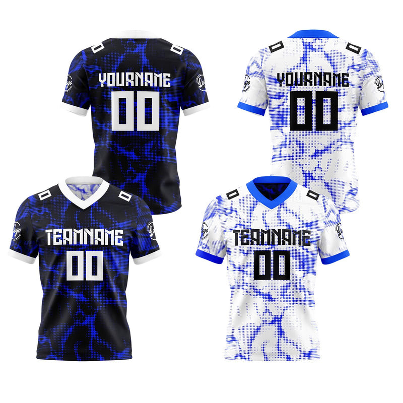 Custom Blue Black White Reversible Gradient Football Jersey Personalized Football Shirts for Men Women  Printed Team Name Number Logo