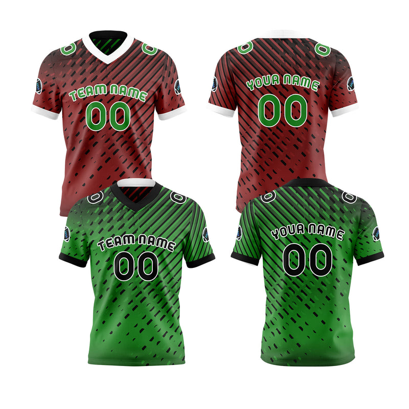 Custom Green Red Football Jersey Personalized Gradient Football Shirts for Men Printed Team Name Number Logo