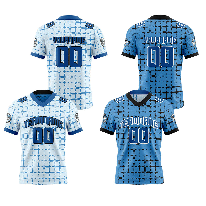 Custom White Blue Reversible Gradient Football Jersey Personalized Football Shirts for Men Women  Printed Team Name Number Logo