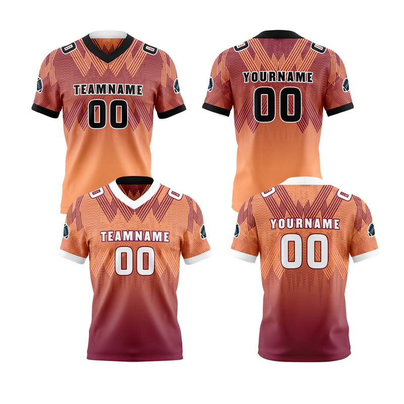Custom Red Orange Reversible Football Jersey Personalized Gradient Football Shirts for Men Printed Team Name Number Logo