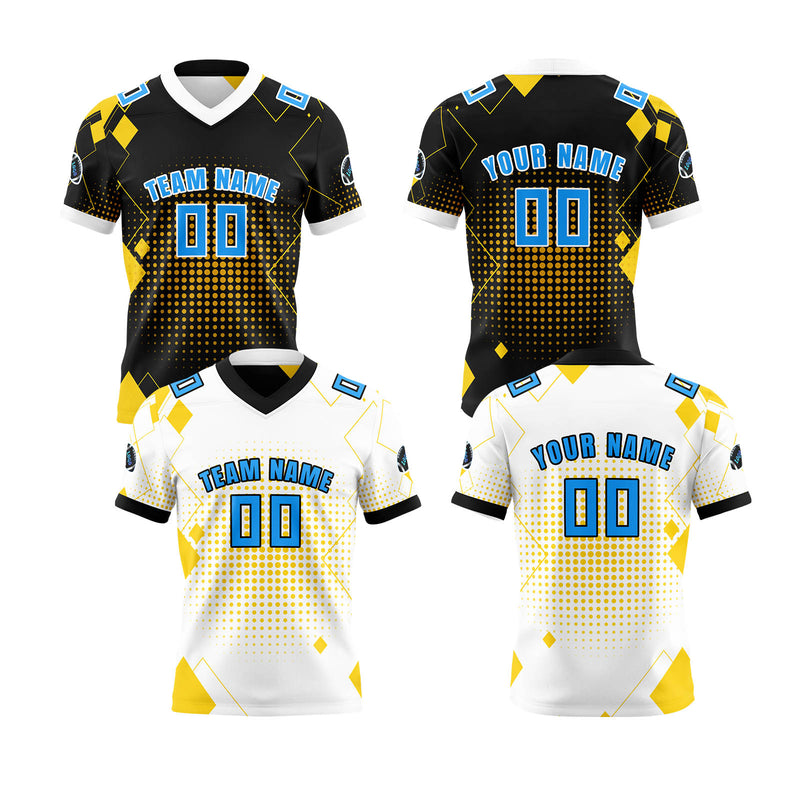 Custom White Blue Reversible Football Jersey Personalized Gradient Football Shirts for Men Printed Team Name Number Logo