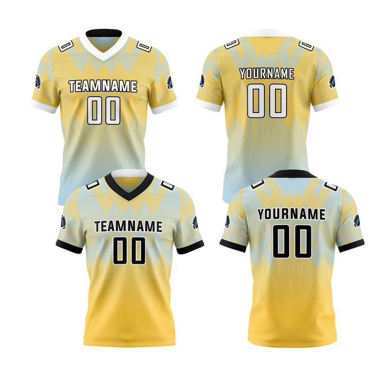 Custom Blue Yellow Reversible Football Jersey Personalized Gradient Football Shirts for Men Printed Team Name Number Logo