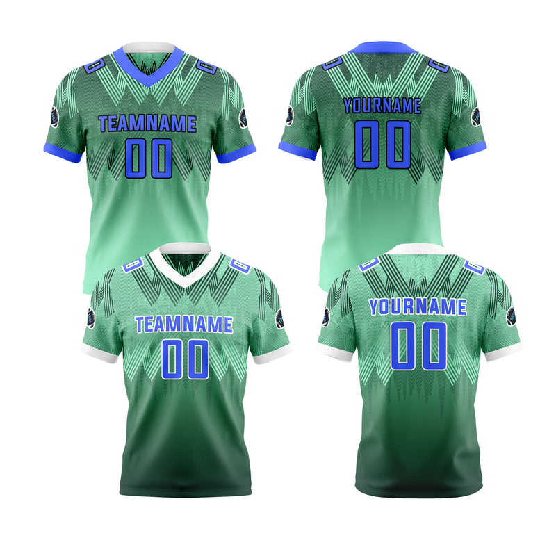 Custom Green Blue Reversible Football Jersey Personalized Gradient Football Shirts for Men Printed Team Name Number Logo