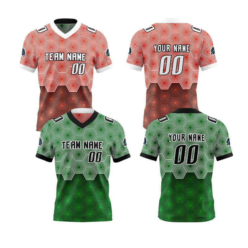 Custom Red Green Reversible Football Jersey Personalized Gradient Football Shirts for Men Printed Team Name Number Logo