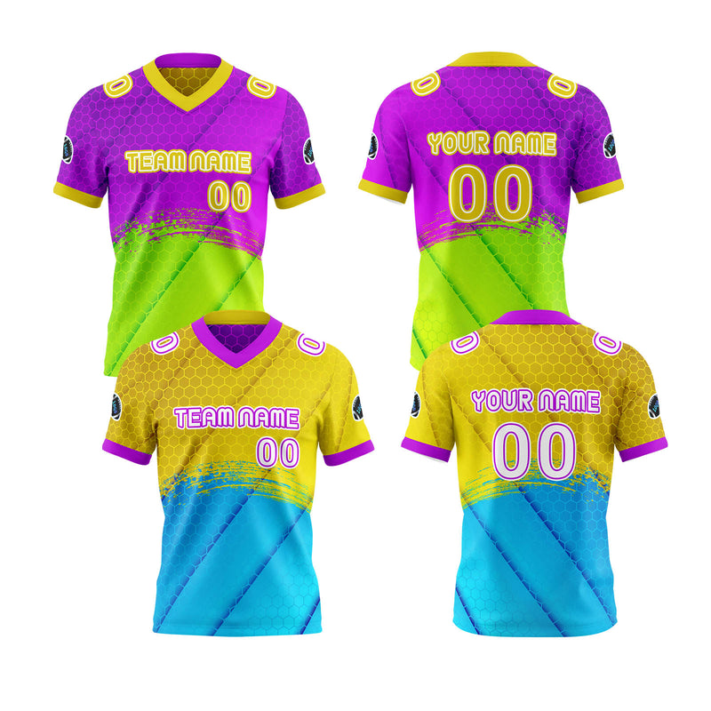 Custom Yellow Purple Reversible Football Jersey Personalized Gradient Football Shirts for Men Printed Team Name Number Logo