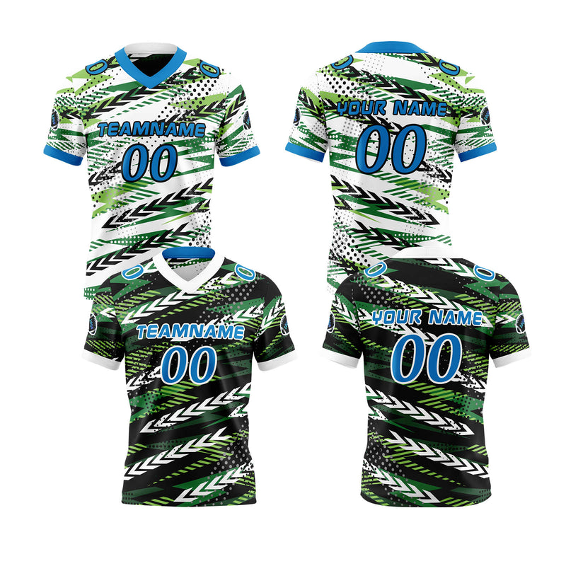 Custom Blue Green Reversible Football Jersey Personalized Gradient Football Shirts for Men Printed Team Name Number Logo
