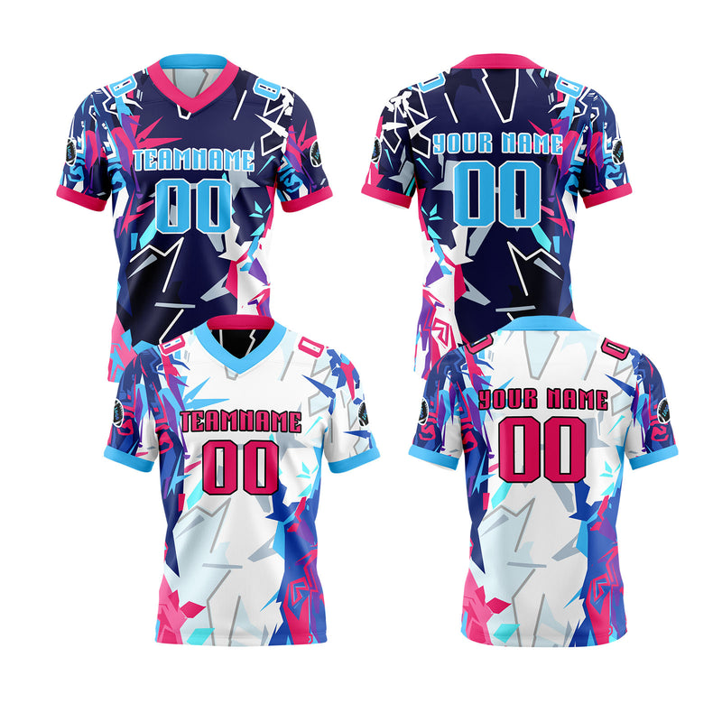 Custom Blue Powder Reversible Football Jersey Personalized Gradient Football Shirts for Men Printed Team Name Number Logo