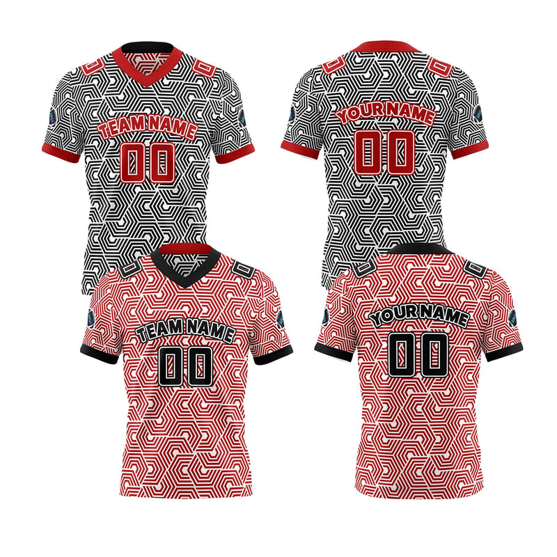 Custom Red Black Reversible Football Jersey Personalized Gradient Football Shirts for Men Printed Team Name Number Logo