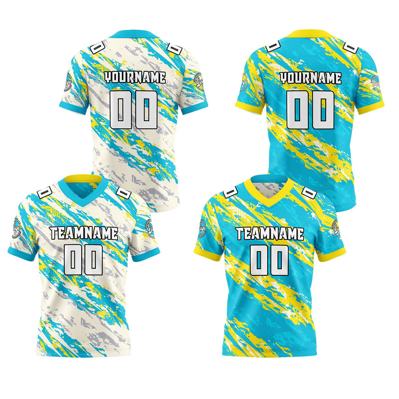 Custom Blue Yellow Reversible Gradient Football Jersey Personalized Football Shirts for Men Women  Printed Team Name Number Logo
