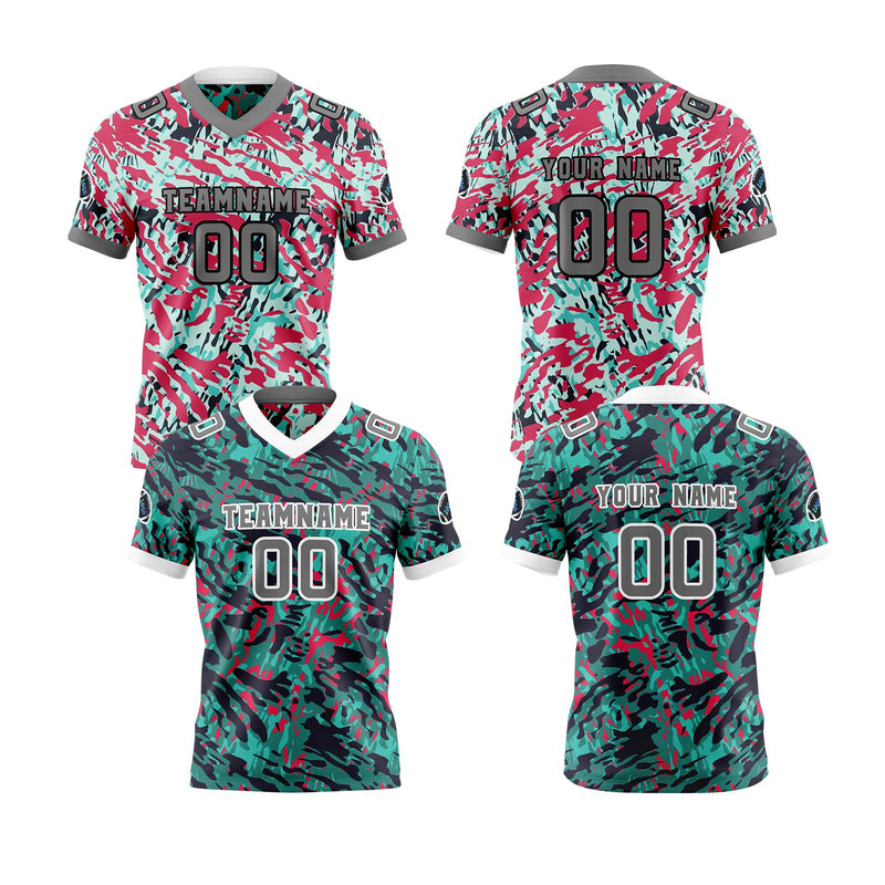 Custom Blue Gray Reversible Football Jersey Personalized Gradient Football Shirts for Men Printed Team Name Number Logo