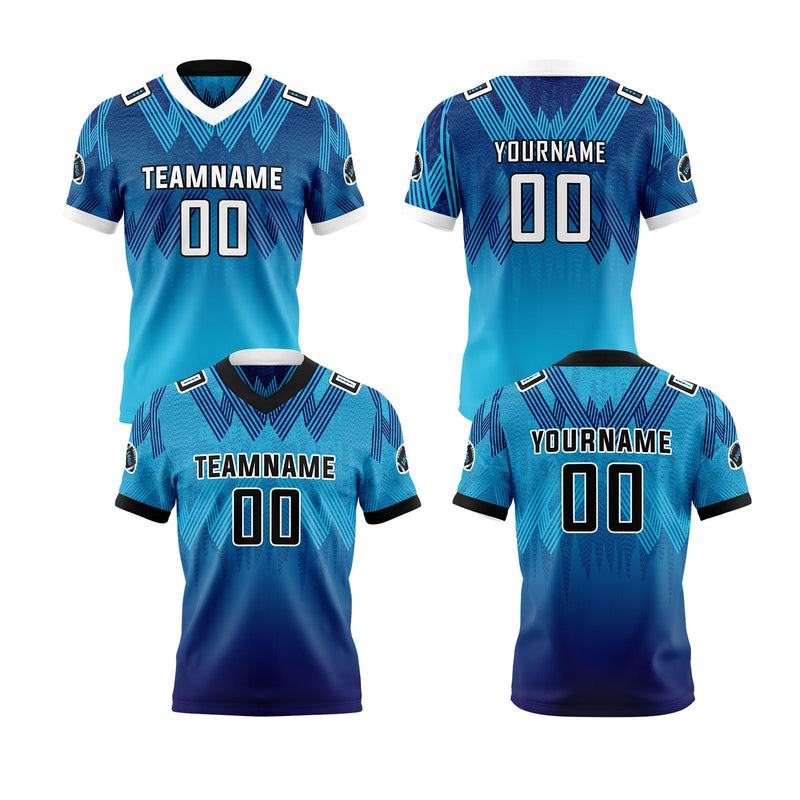 Custom Blue White Reversible Football Jersey Personalized Gradient Football Shirts for Men Printed Team Name Number Logo