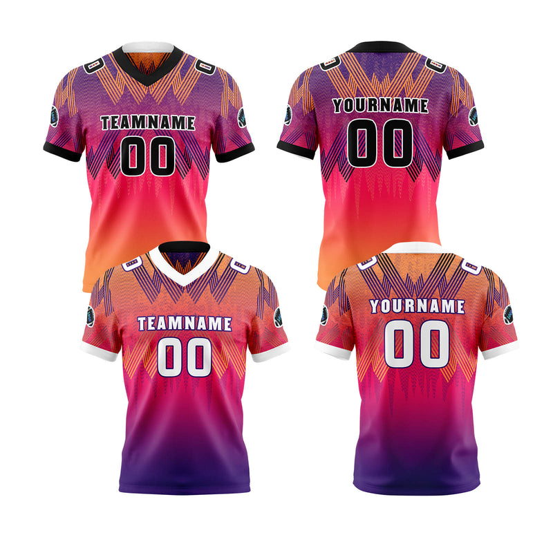 Custom Purple Orange Reversible Football Jersey Personalized Gradient Football Shirts for Men Printed Team Name Number Logo