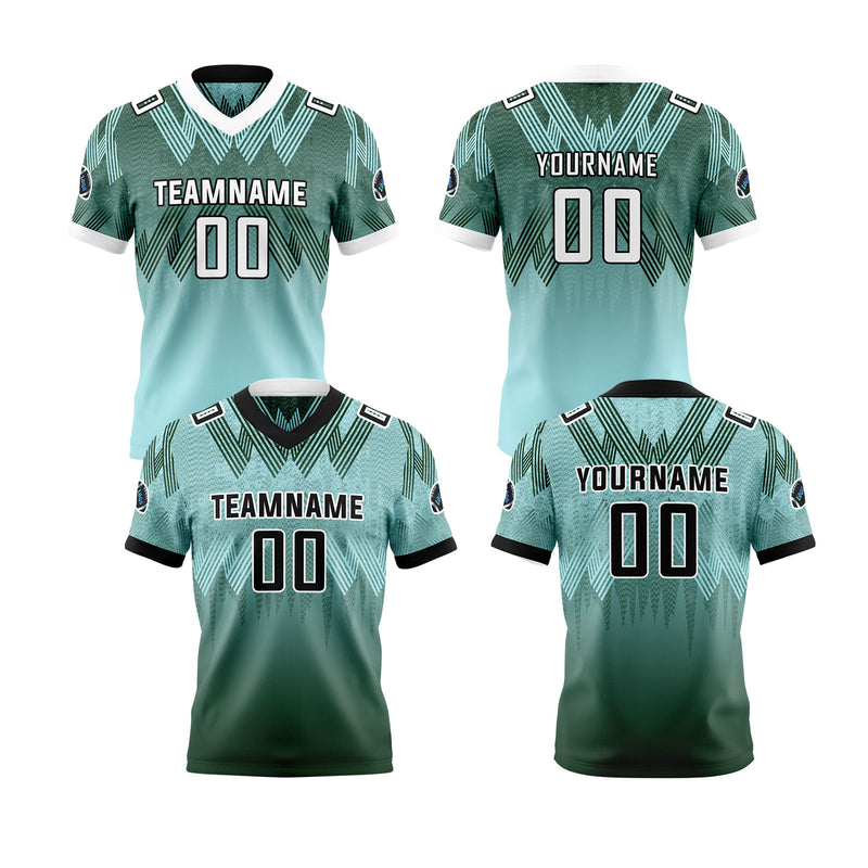 Custom Blue Green Reversible Football Jersey Personalized Gradient Football Shirts for Men Printed Team Name Number Logo