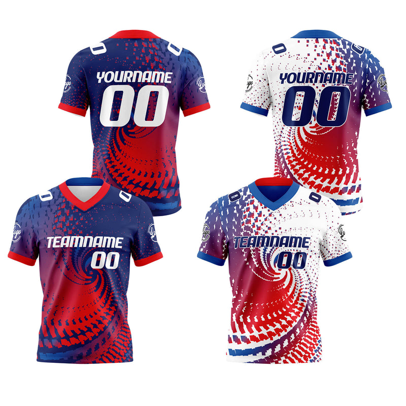 Custom Blue White Red Reversible Gradient Football Jersey Personalized Football Shirts for Men Women  Printed Team Name Number Logo