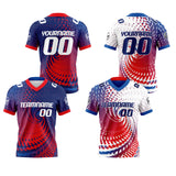 Custom Blue White Red Reversible Gradient Football Jersey Personalized Football Shirts for Men Women  Printed Team Name Number Logo