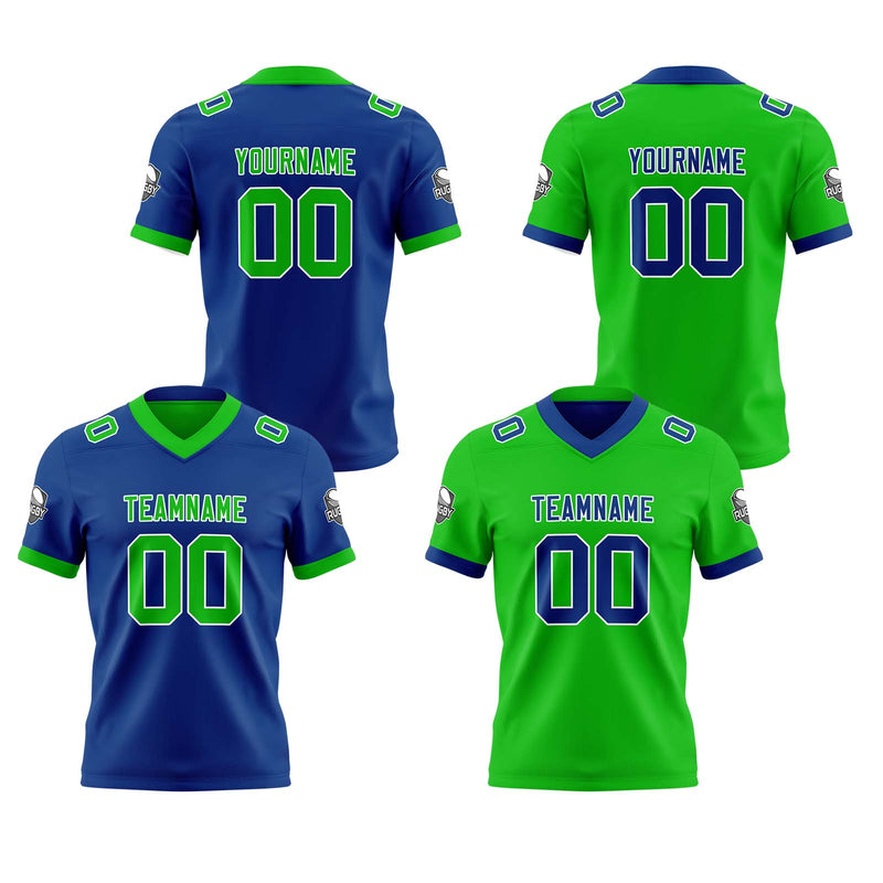 Custom Blue Green Reversible Gradient Football Jersey Personalized Football Shirts for Men Women  Printed Team Name Number Logo