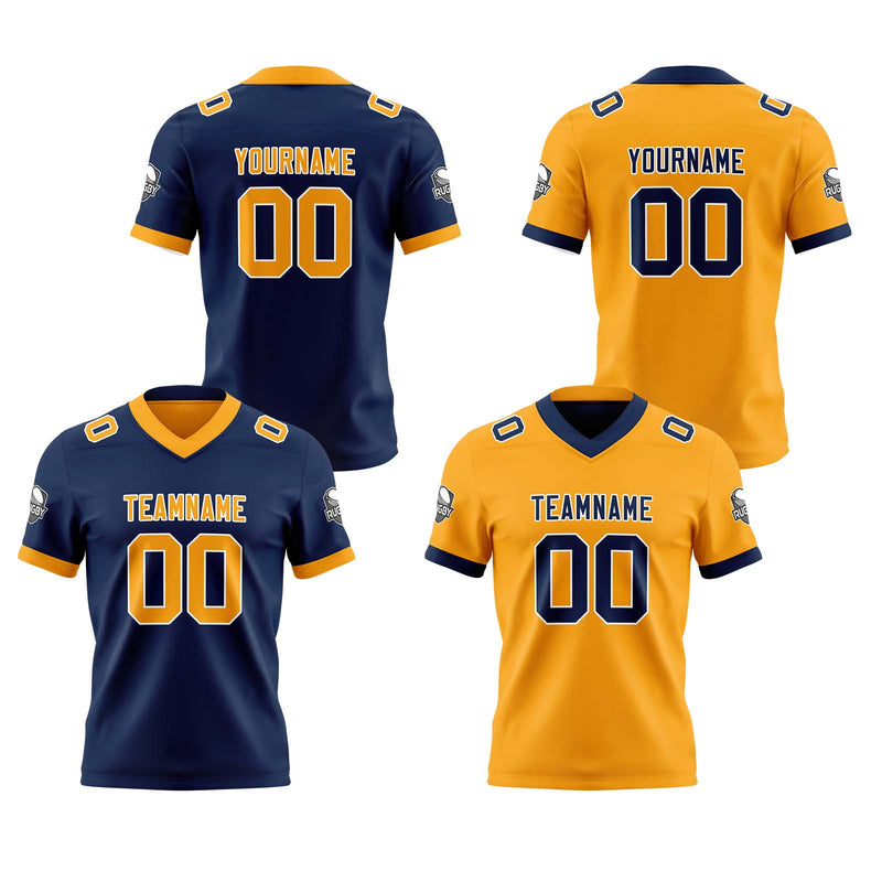 Custom Navy Orange Yellow Reversible Gradient Football Jersey Personalized Football Shirts for Men Women  Printed Team Name Number Logo