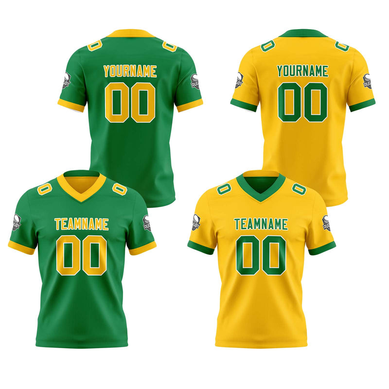 Custom Green Yellow Reversible Gradient Football Jersey Personalized Football Shirts for Men Women  Printed Team Name Number Logo