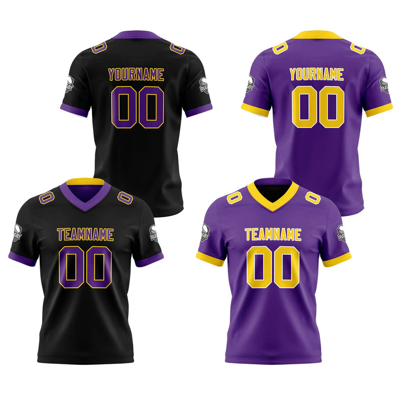 Custom Black Purple Yellow Reversible Gradient Football Jersey Personalized Football Shirts for Men Women  Printed Team Name Number Logo