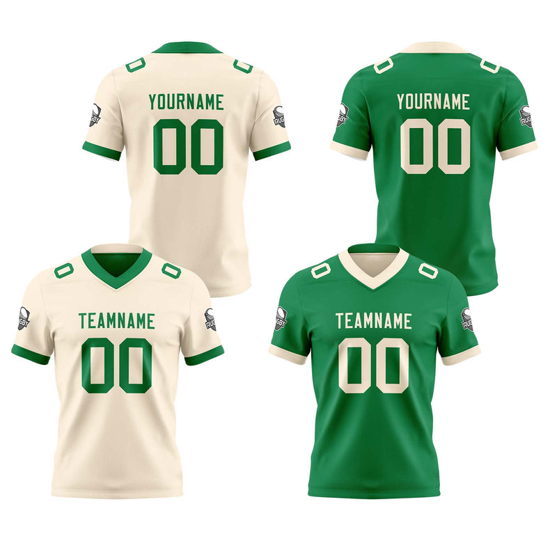 Custom Cream Green Reversible Gradient Football Jersey Personalized Football Shirts for Men Women  Printed Team Name Number Logo